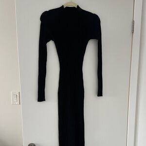 Aritzia Wilfred Black Ribbed Long Sleeve Bodycon Dress